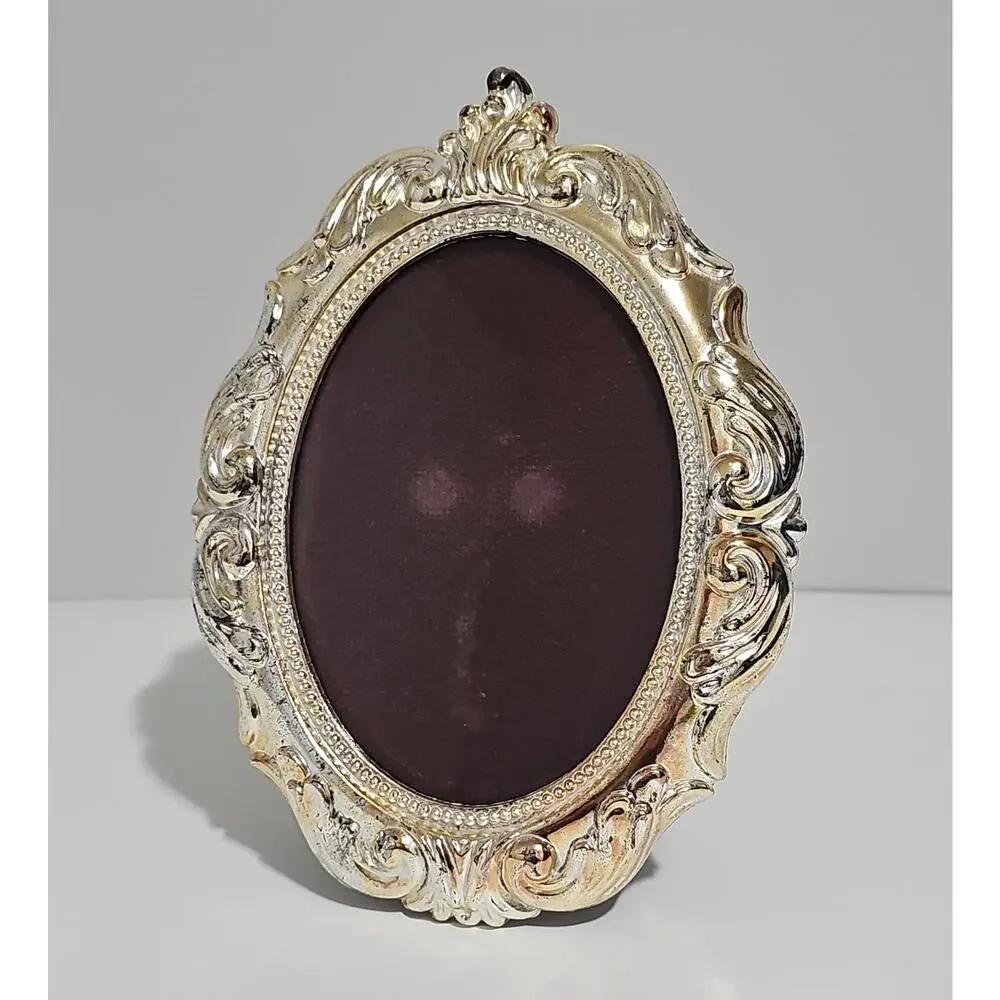 Vintage Teleflora Silver Plated Oval Photo Frame Ornate Rococo Baroque Coquette